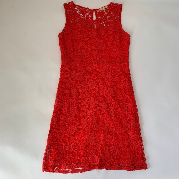 Skies Are Blue Dress XS Red Crochet Lace Mini Sleeveless Summer Colorful Preppy - Picture 5 of 10